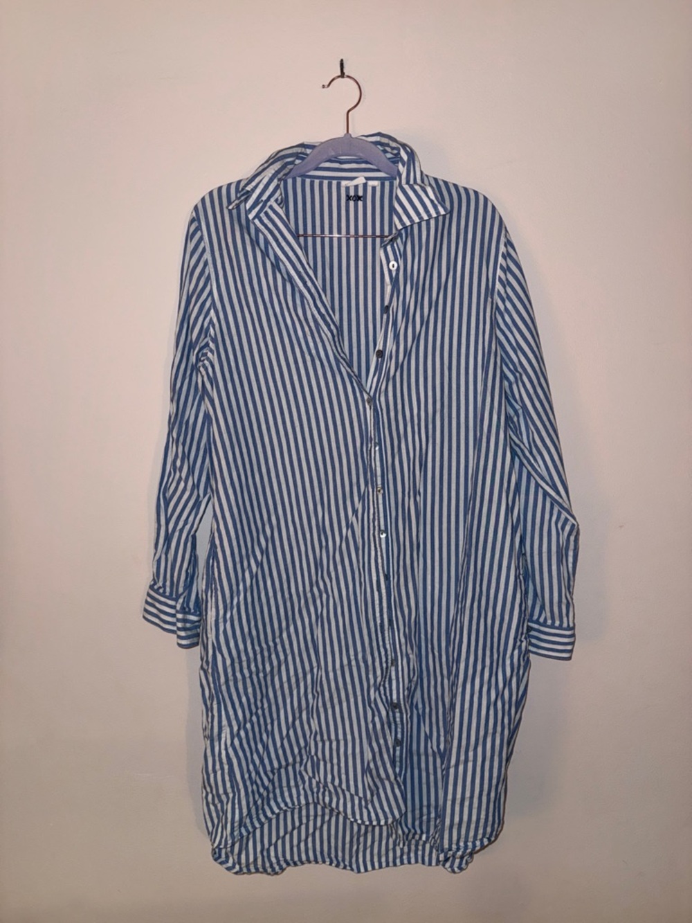 Striped Blue and White Long Sleeve Shirt Dress